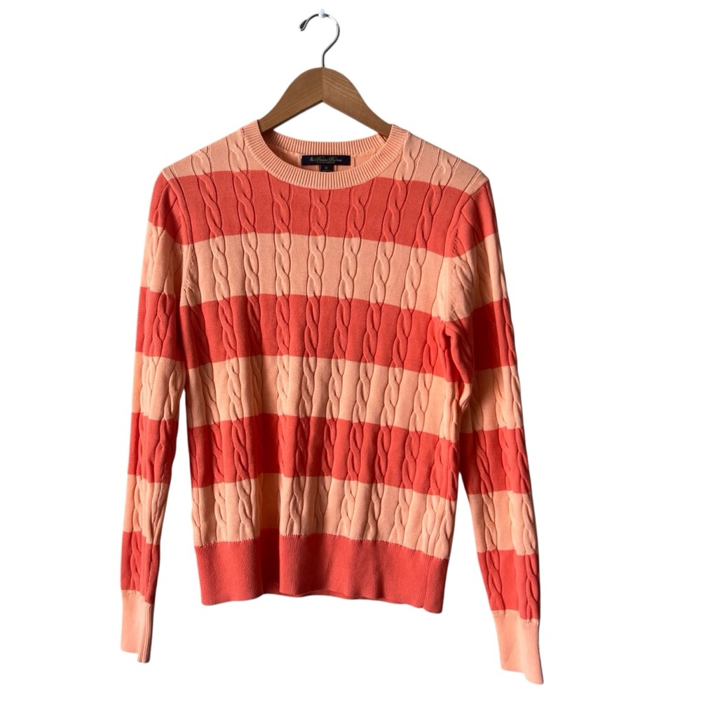 Brooks Brothers Women’s Striped Cable Knit Sweater Peach Supima Cotton